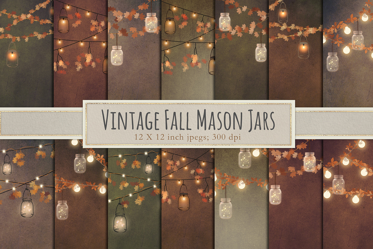 Autumn mason jar lights backgrounds in Patterns - product preview 8