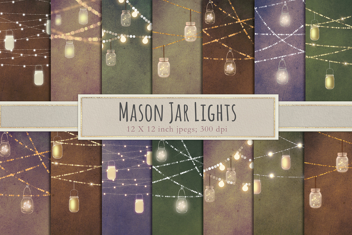 Vintage mason jar lights backgrounds in Patterns - product preview 8
