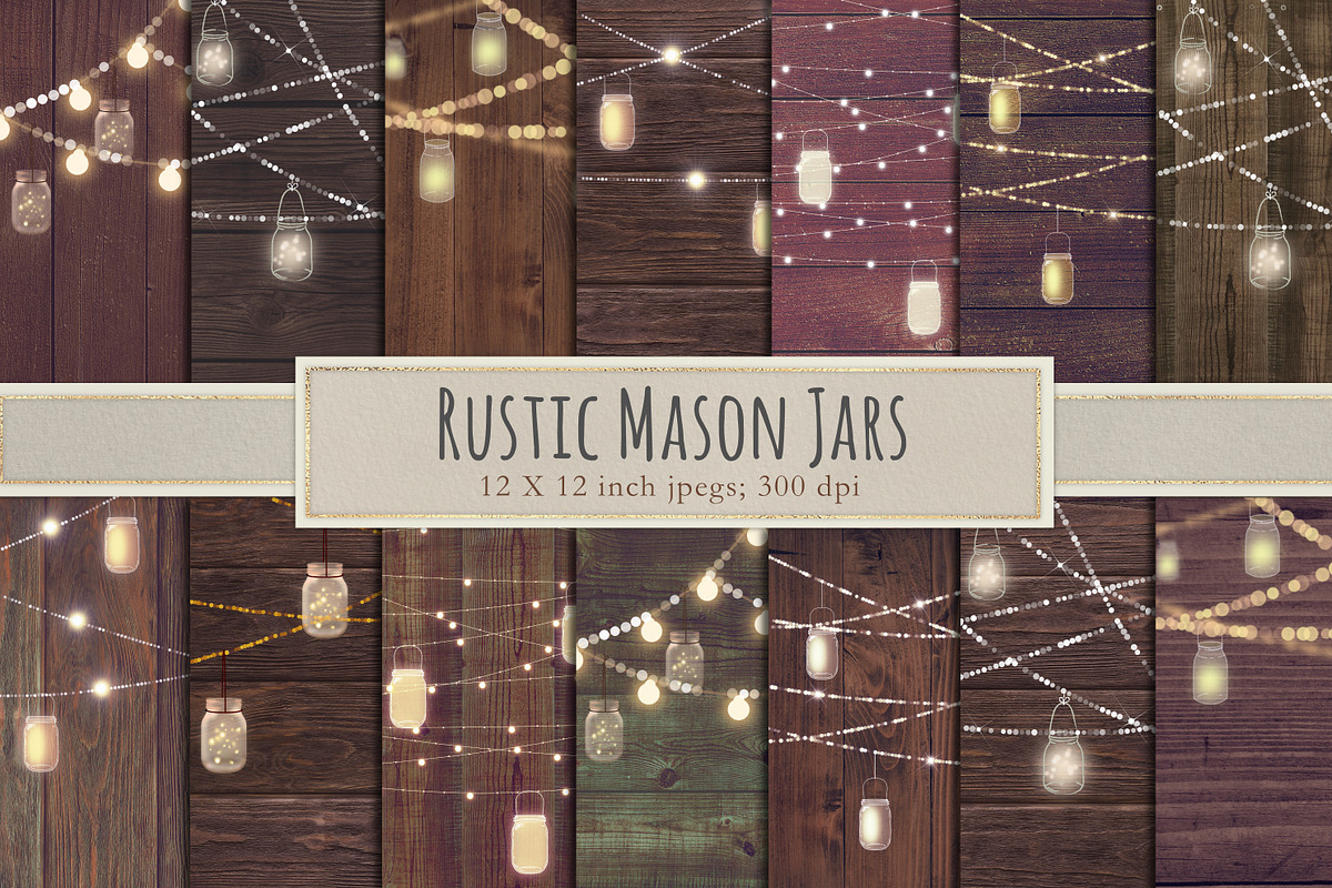 Mason jar lights on wood in Patterns - product preview 8