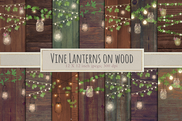 Lantern fairy lights on rustic wood