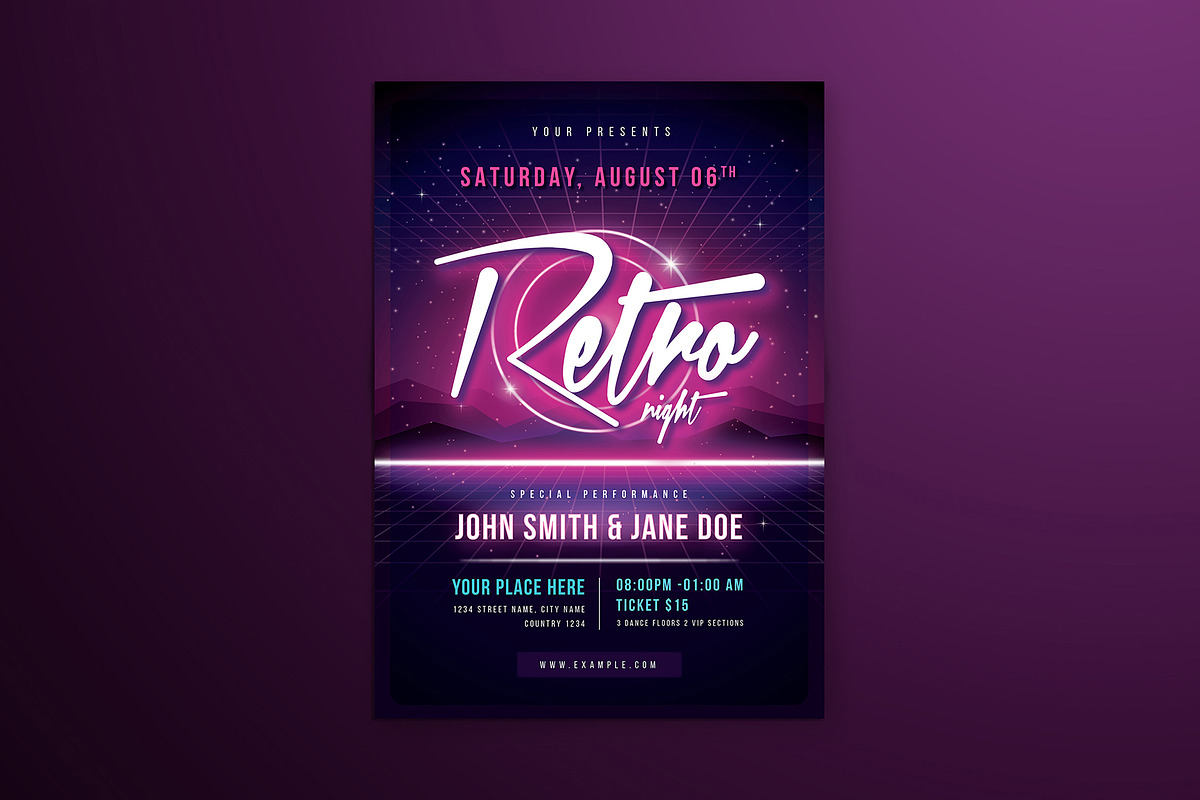 80's Retro Neon Flyer in Flyer Templates - product preview 8
