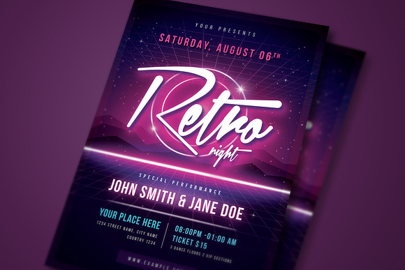 80's Retro Neon Flyer in Flyer Templates - product preview 1