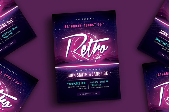 80's Retro Neon Flyer in Flyer Templates - product preview 2