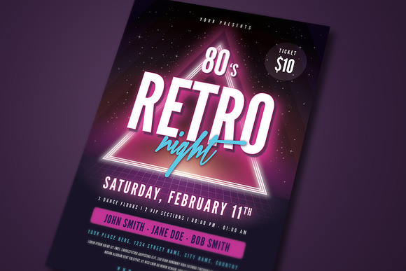 80's Retro Neon Flyer in Flyer Templates - product preview 2
