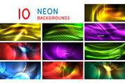 Set of neon shiny abstract wave
