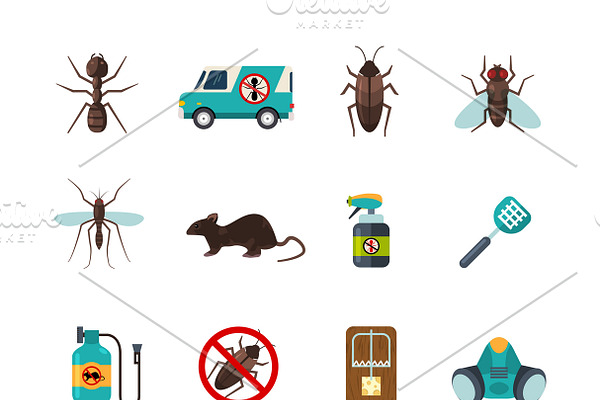 Home pest control icons set