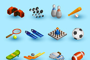 Sport equipment isometric icons set