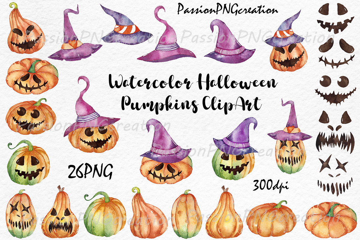Watercolor Halloween Clipart in Illustrations - product preview 8