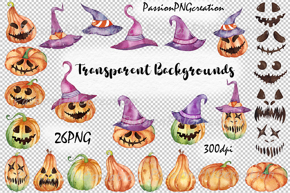 Watercolor Halloween Clipart in Illustrations - product preview 2