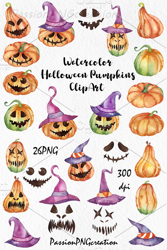 Watercolor Halloween Clipart in Illustrations - product preview 3
