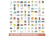 100 capital advertising icons set