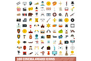 100 cinema award icons set