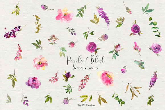 Purple Blush Watercolor Flowers PNG in Illustrations - product preview 5