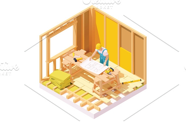Vector isometric house construction