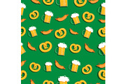 pattern of beer, pretzel and sausage