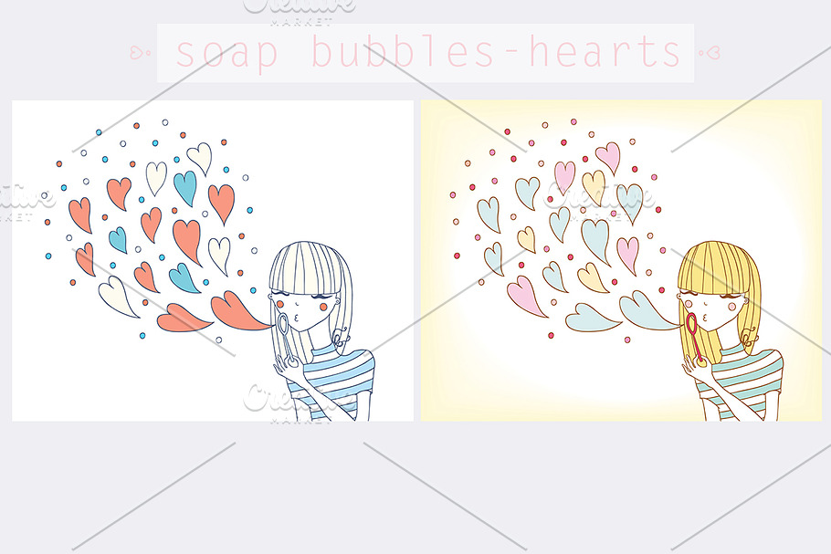 Soap bubbles-hearts. in Illustrations - product preview 8
