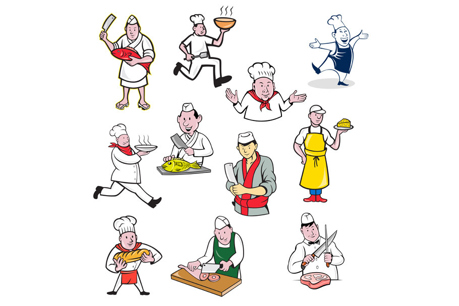 Food Worker Cartoon Set