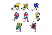 Ice Hockey Player Cartoon Set
