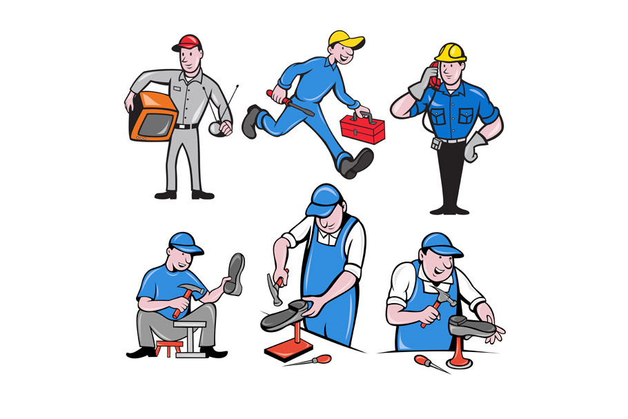 Repairman Mascot Cartoon Set