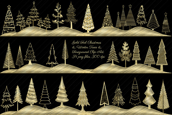 Gold Foil Christmas & Winter Trees