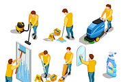 Cleaning people isometric icons set