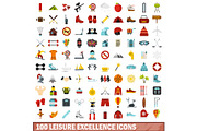 100 leisure excellence icons set