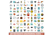 100 mechanics engineering icons set,