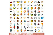 100 museum center icons set