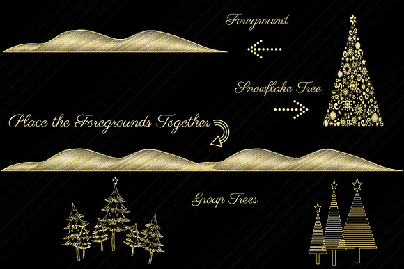 Gold Foil Christmas & Winter Trees in Illustrations - product preview 1