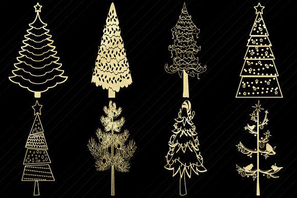 Gold Foil Christmas & Winter Trees in Illustrations - product preview 2