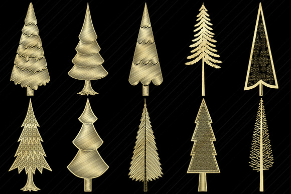 Gold Foil Christmas & Winter Trees in Illustrations - product preview 3