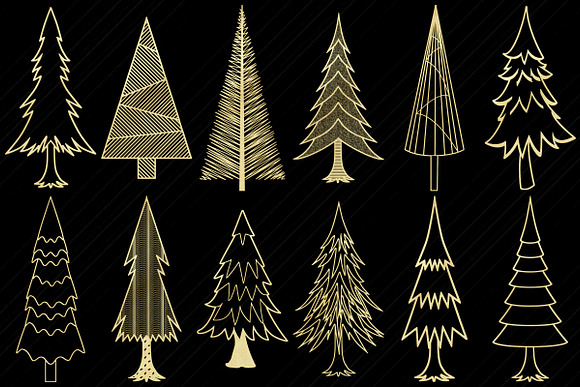 Gold Foil Christmas & Winter Trees in Illustrations - product preview 4