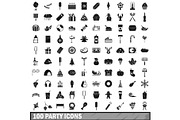 100 party icons set, simple style