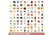 100 pastry skill icons set