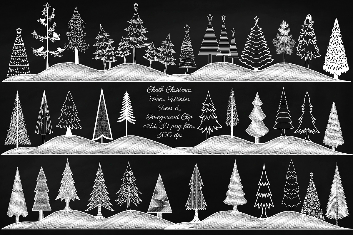 Chalk Christmas & Winter Trees in Illustrations - product preview 8