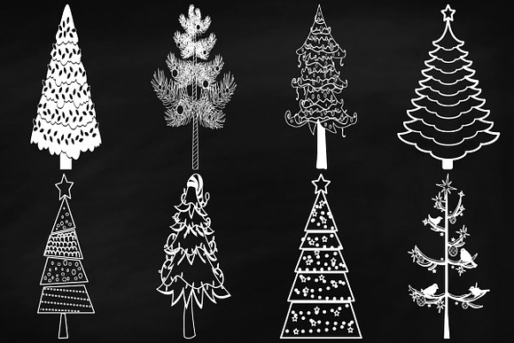 Chalk Christmas & Winter Trees in Illustrations - product preview 1