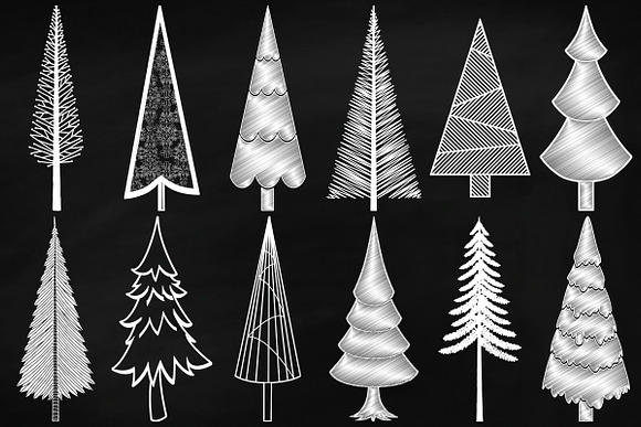 Chalk Christmas & Winter Trees in Illustrations - product preview 5