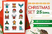 Christmas Line Icons Set + Bonuses