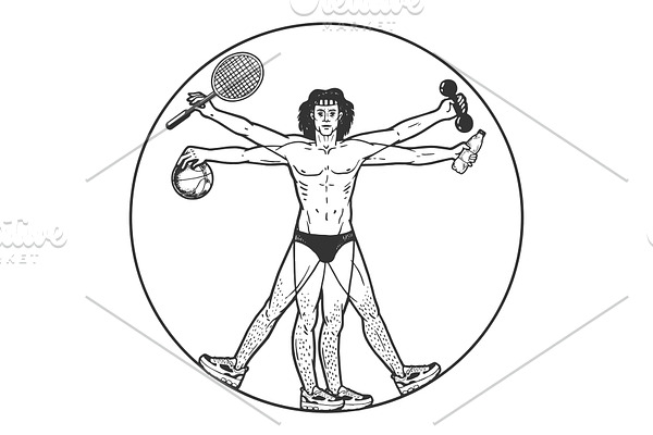 Athlete Vitruvian Man sketch