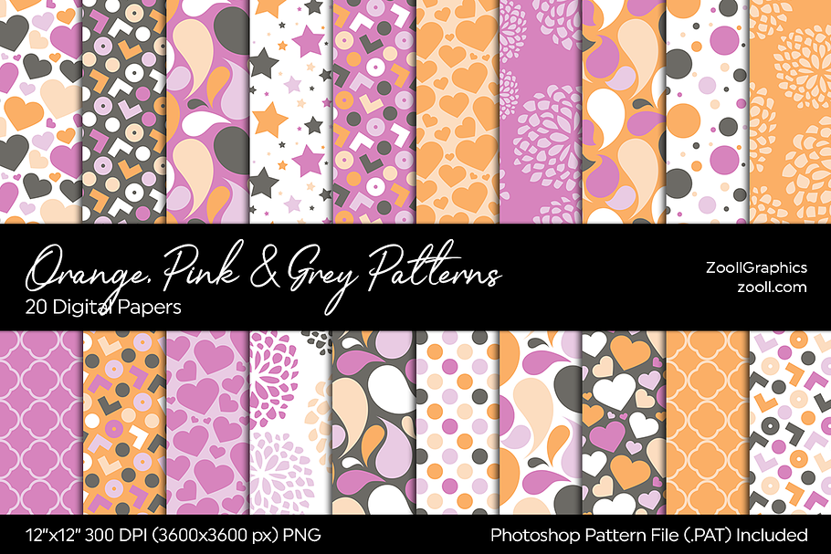 Orange, Pink & Grey Digital Papers in Patterns - product preview 8