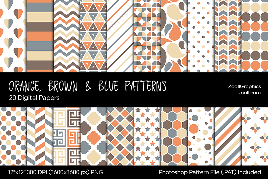 Orange, Brown & Blue Digital Papers in Patterns - product preview 8