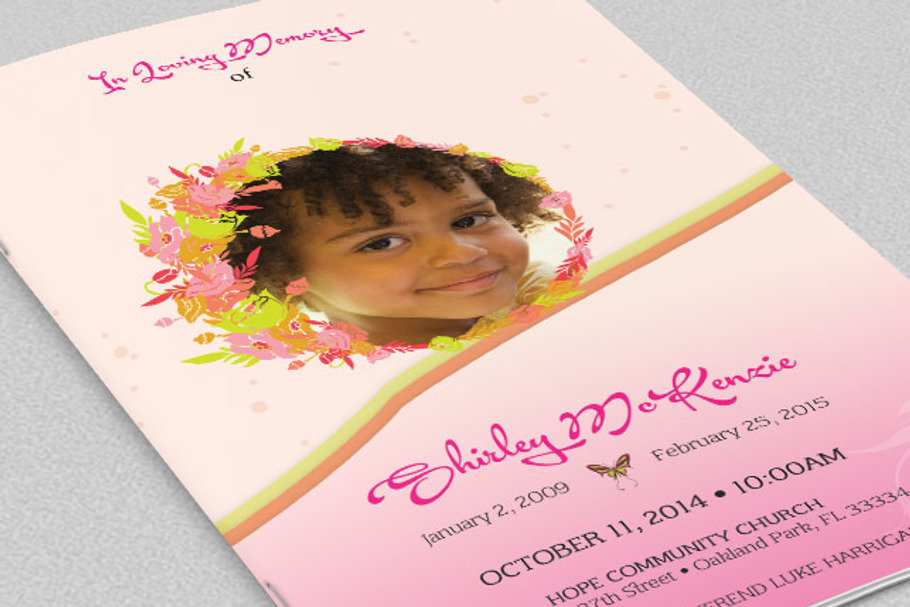 Pink Floral Funeral Program Template in Templates - product preview 8
