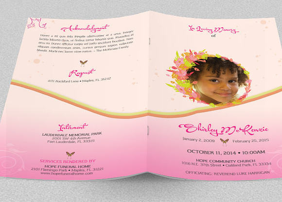Pink Floral Funeral Program Template in Templates - product preview 1