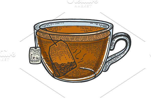 Cup of tea with tea bag sketch