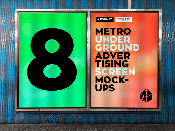 Metro Underground Ad Scr. MockUp Set in Mockup Templates - product preview 1