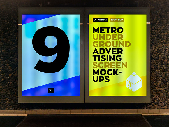 Metro Underground Ad Scr. MockUp Set in Mockup Templates - product preview 2