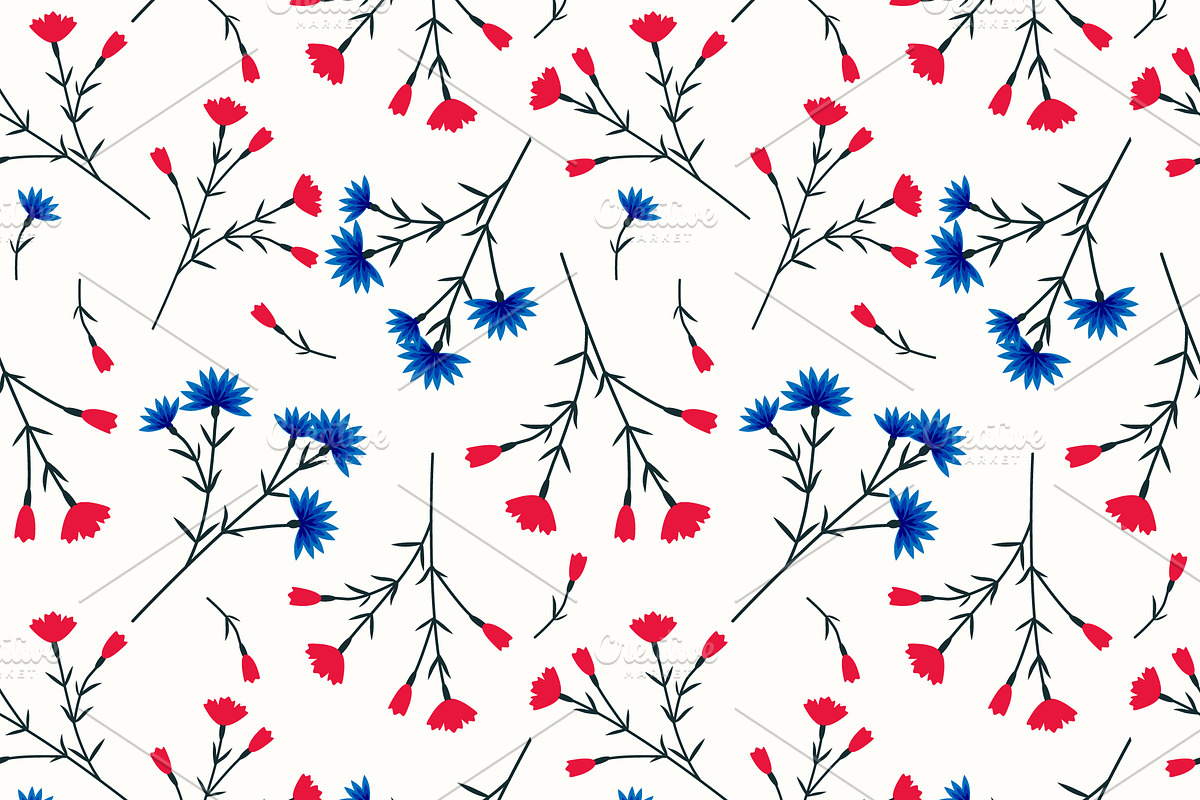 Seamless carnations and cornflowers in Patterns - product preview 8