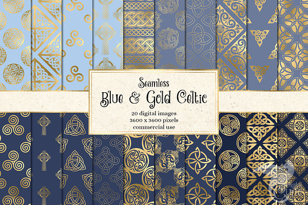 Blue and Gold Celtic Digital Paper