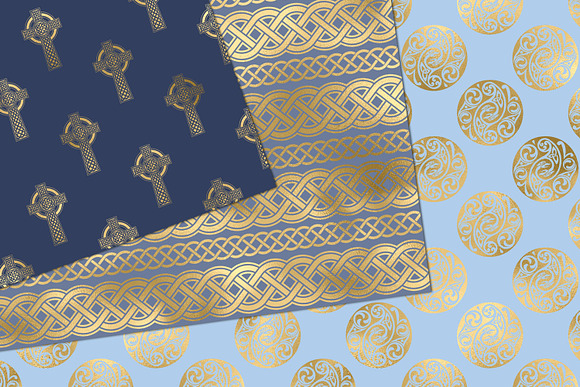 Blue and Gold Celtic Digital Paper in Patterns - product preview 1
