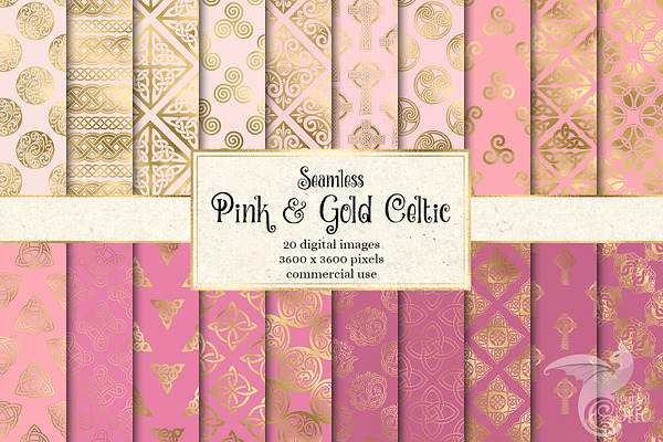 Pink and Gold Celtic Digital Paper
